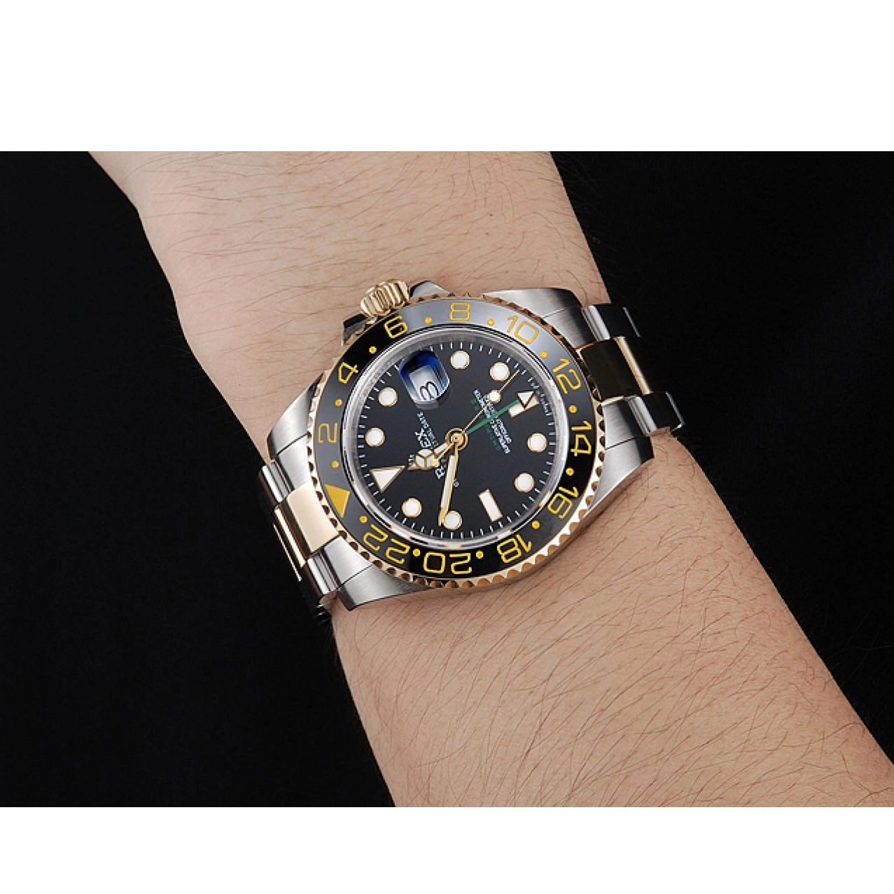 Aaa replica watch Rolex 80295 GMT Bezel Black Black Swiss Dial Master 0801